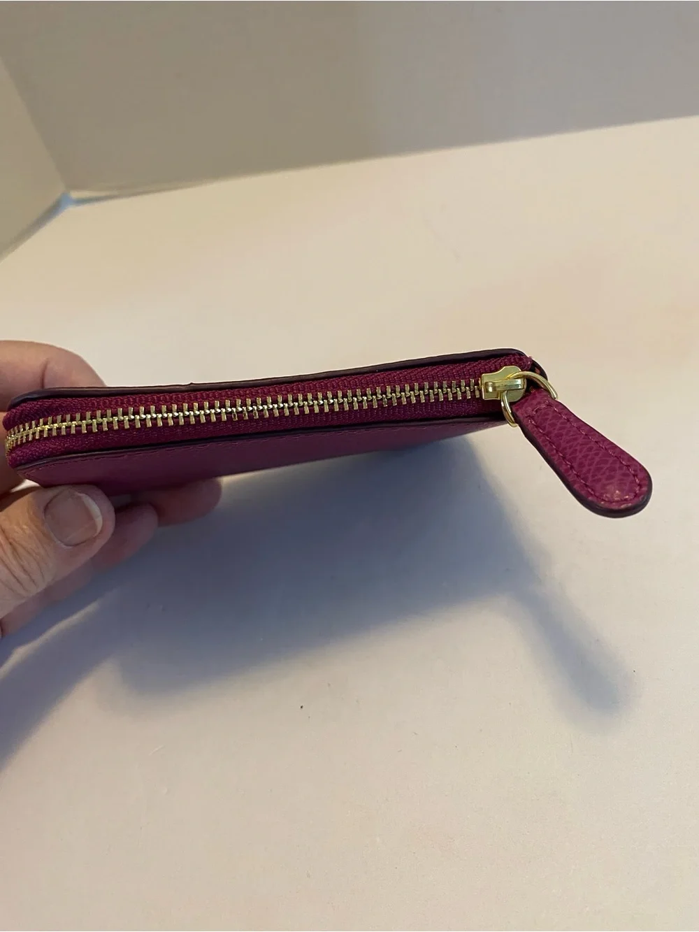 Vera Bradley Zip Card Pouch Leather Fuchsia Purple/ Plum Small Wallet NWT
